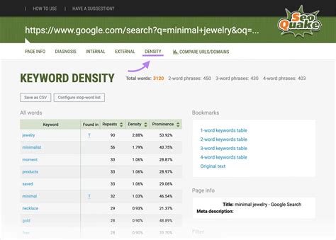 seoquake density|SEOquake .